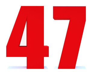 3d Red number 47 isolated on white background