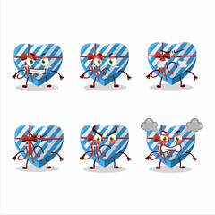 Blue love gift box cartoon character with various angry expressions