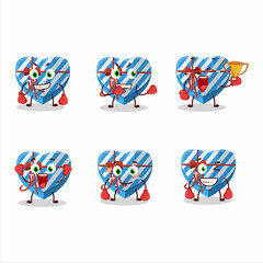 A sporty blue love gift box boxing athlete cartoon mascot design