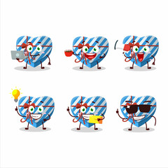 Blue love gift box cartoon character with various types of business emoticons
