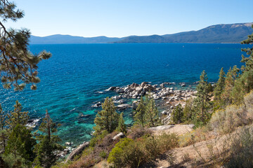 Turquoise water of the Lake Tahoe in sunny summer day