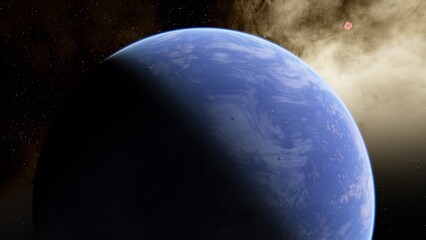 Naklejka premium planet suitable for colonization, earth-like planet in far space, planets background 3d render