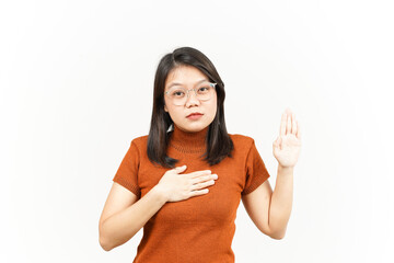 Swearing or Promise Gesture Of Beautiful Asian Woman Isolated On White Background