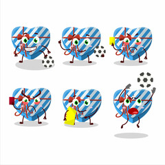 Blue love gift box cartoon character working as a Football referee