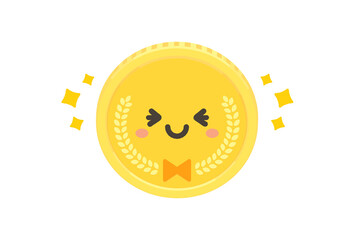 とてもうれしそうな笑顔のかわいいコイン・硬貨 - 顔付きのシンプルなお金・メダルの素材
