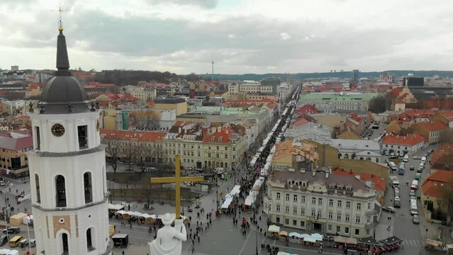 Aerial view of Kaziuko muge, traditional Easter market held every March in Old Town