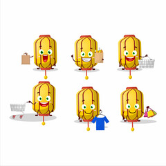 A Rich yellow chinese long lamp mascot design style going shopping