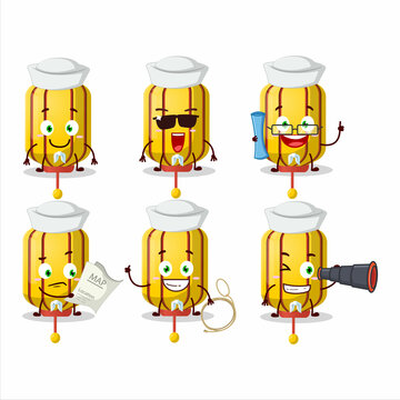 A character image design of yellow chinese long lamp as a ship captain with binocular