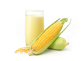Corn juice or corn milk isolated on white background.