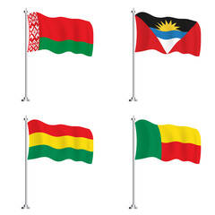 Bolivia, Antigua and Barbuda, Benin and Belarus Flag Set.