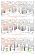 Casablanca Morocco, Johannesburg South Africa and Dar Es Salaam Tanzania City Skyline Set.
