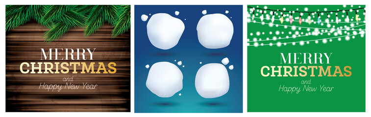 Holidays Set. Fir Branches, Neon Garland and Snow Ball Set.