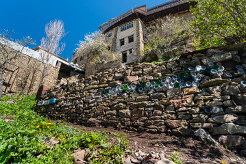 old destroyed housing abandoned by refugees