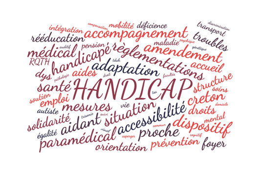 Illustration Handicap en nuage de mots avec un fond transparent