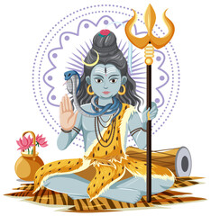 Obraz na płótnie Canvas Indian god with cobra sitting on tiger mat