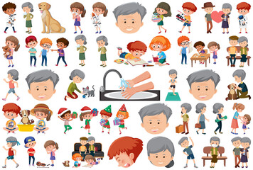 Set of different activities people in cartoon style
