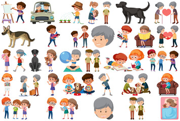 Set of different activities people in cartoon style