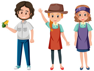 Set of merchant seller on white background