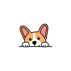 Cute Pembroke Welsh Corgi dog peeking cartoon, vector illustration