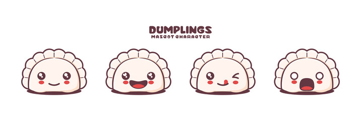 cute dumplings cartoon mascot, with different facial expressions