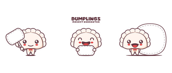 cute dumplings cartoon mascot, with blank board banner
