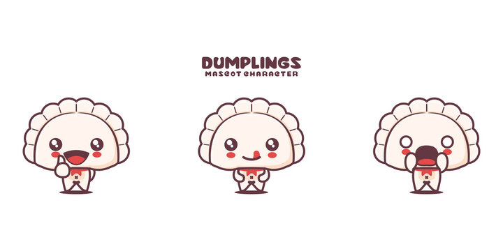 cute dumplings cartoon mascot, with different expressions