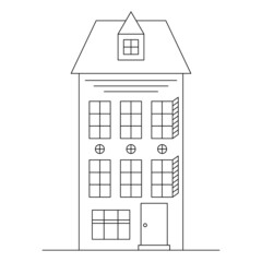 Line art vector neighborhood illustration with one house. 