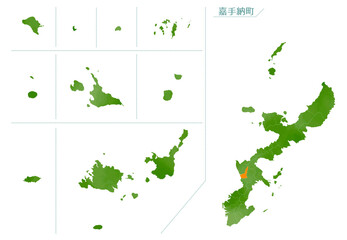 水彩風の地図　沖縄県　嘉手納町