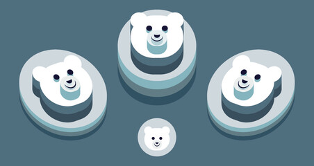 White Snow Bear. Vector 3d isometric, color web icon, new flat style. Creative illustration design, idea for infographics.