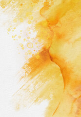 Abstract gold and yellow watercolor paint background.