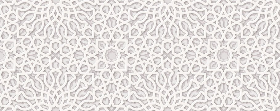 Background with 3d pattern in islamic ornament vector style. Ramadan round pattern elements. persian motif style. Geometric circular ornamental for your design.