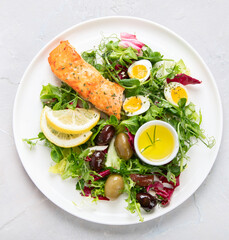 Ketogenic diet meals assortment on light background.