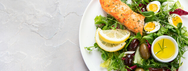 Ketogenic diet meals assortment on light background.