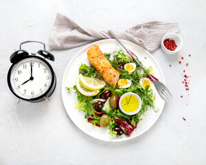 Ketogenic diet meals assortment on light background.