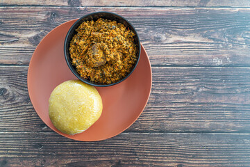 Nigerian Eba or Garrie Served with Egusi Soup for lunch