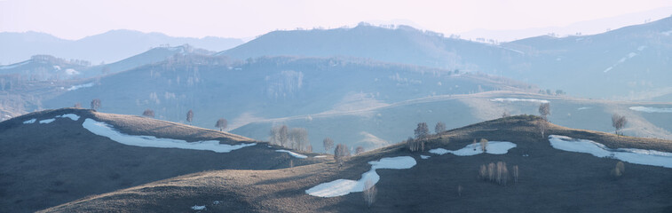 Mountains in spring, evening light, panoramic view