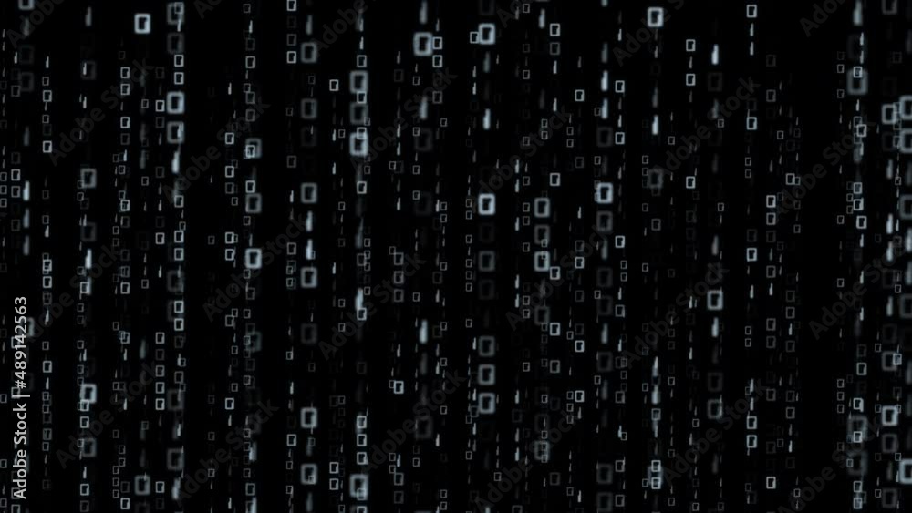 Wall mural animated raining blue binary octet code with zero and one numbers on black background