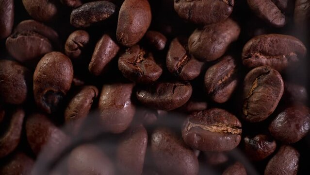 Coffee beans in the roasting process taken close-up.