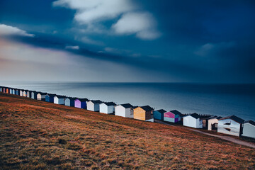Row of beach huts, Whitstable, Kent, UK