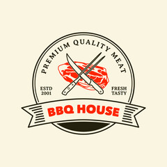 Hand Drawn Vintage Barbeque House Logo Badge