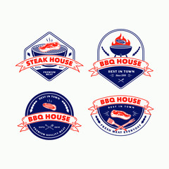 Hand Drawn Vintage Barbeque House Logo Badge