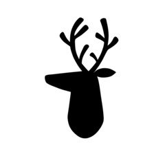 Deer head silhouette. Stylized drawing reindeer in simple scandi style. Black and white vector illustration - 489144144