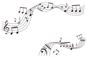 五線譜のフレームイラスト　背景イラスト　音符、休符、音楽記号のイラスト