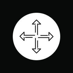 Obraz premium Four arrows point out from the center. Outward directions icon. Symbol arrows vector. Vector ilustration on circle isolated on black background 