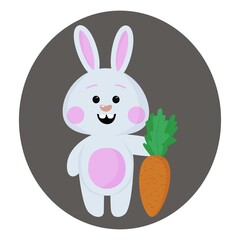 Cute little bunny with carrot. Easter bunny multicolored vector clipart. Easter card, happy Easter.
