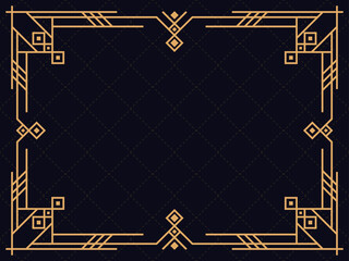 Fototapeta premium Art deco frame. Vintage linear border. Design a template for invitations, leaflets and greeting cards. Geometric golden frame. The style of the 1920s - 1930s. Vector illustration