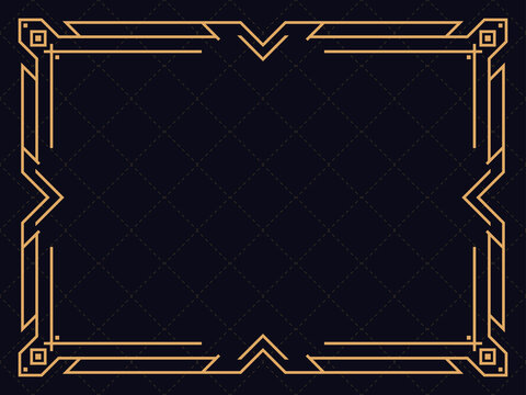Art deco frame. Vintage linear border. Design a template for invitations, leaflets and greeting cards. Geometric golden frame. The style of the 1920s - 1930s. Vector illustration