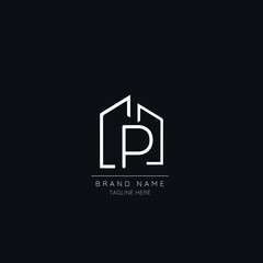 Abstract P initial letter icon logo incorporated with a building