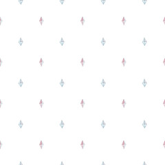 Watercolor seamless pattern with a delicate pink-blue crystals. Isolated on white background. Magic collection.