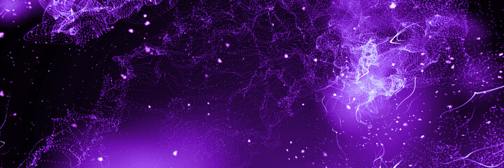 Fototapeta na wymiar purple flying particles on a black background. purple chaotic particles